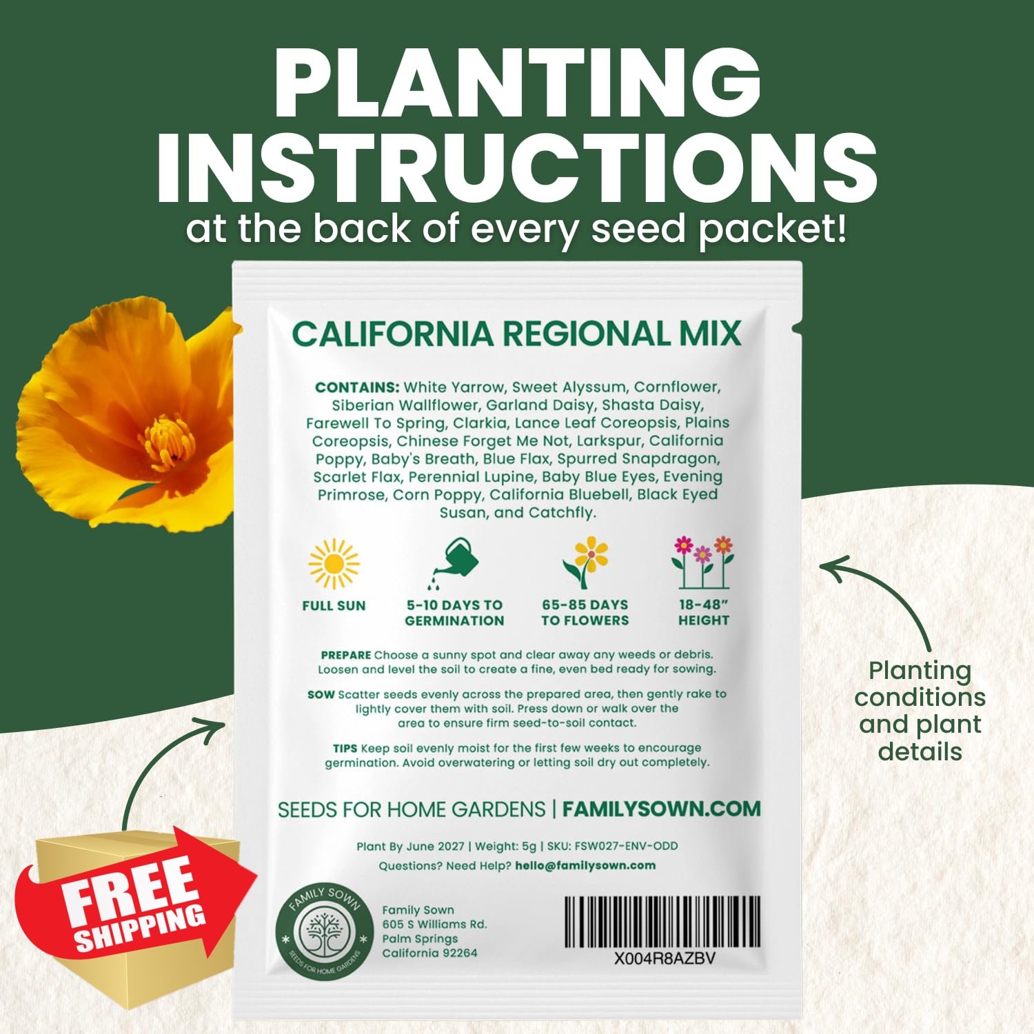 California Mix Flower Seeds 3500 Seeds 5 Gram Pouch 2026 Season Planting