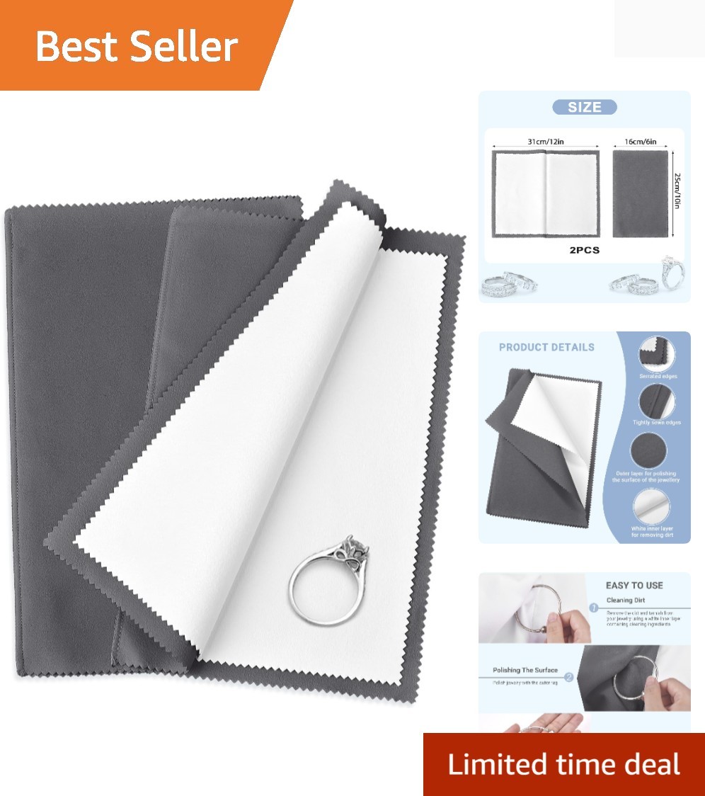 Elite Jewelry Polishing Cloths - 2pcs Large Size for Sterling Silver and More