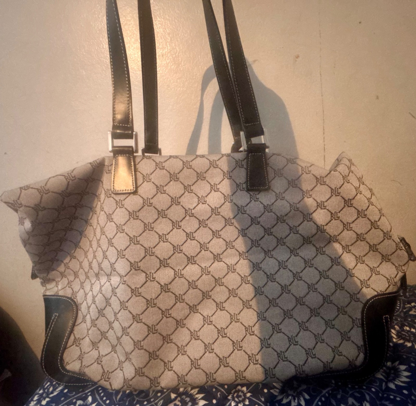 Ralph Lauren Signature Gray/Black Duffle Carry On Luggage Travel