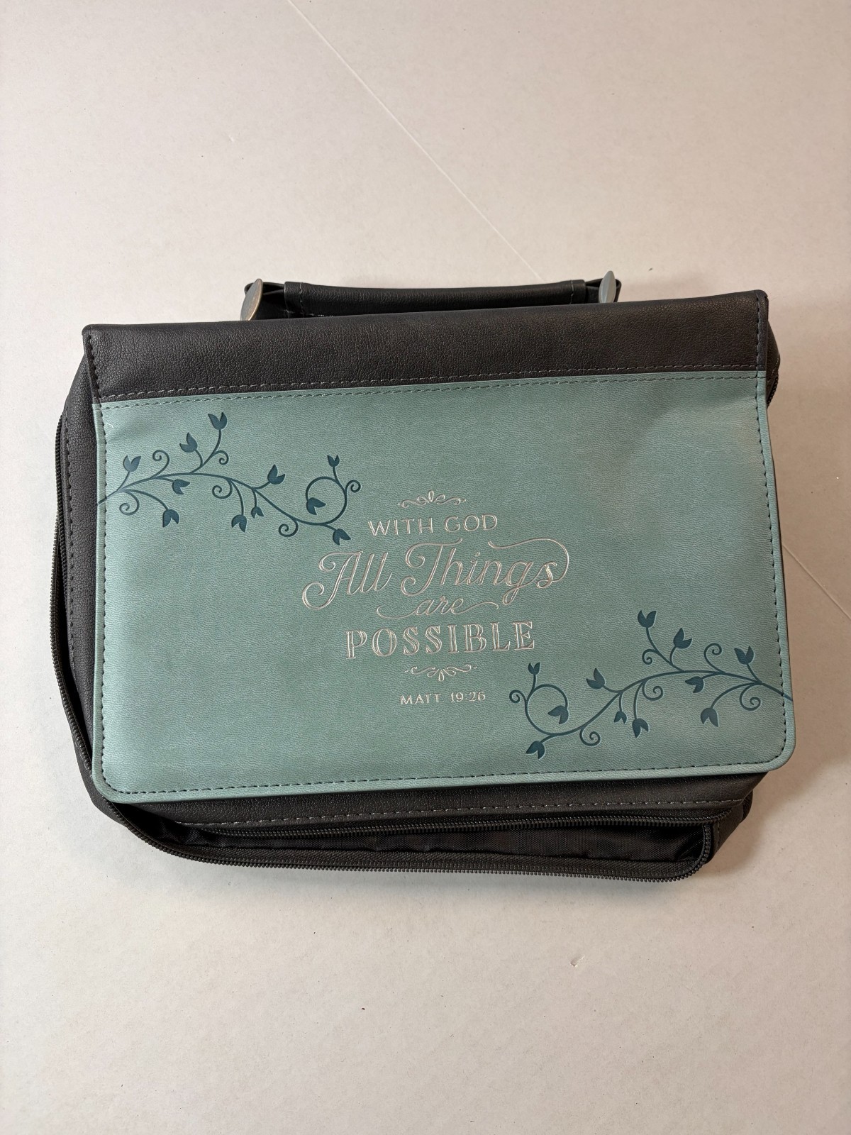 Bible Cover-With God All Things Are Possible (Matthew 19:26)-Light Blue Faux