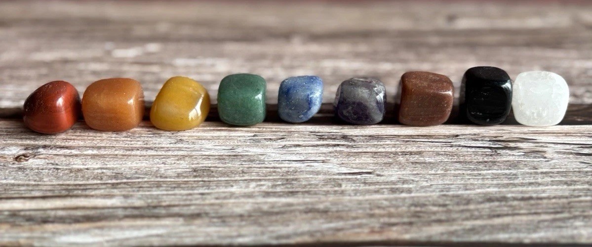 9pc Chakra Healing Crystal Set Tumbled Stones Reiki Meditation Kit w/ Pouch