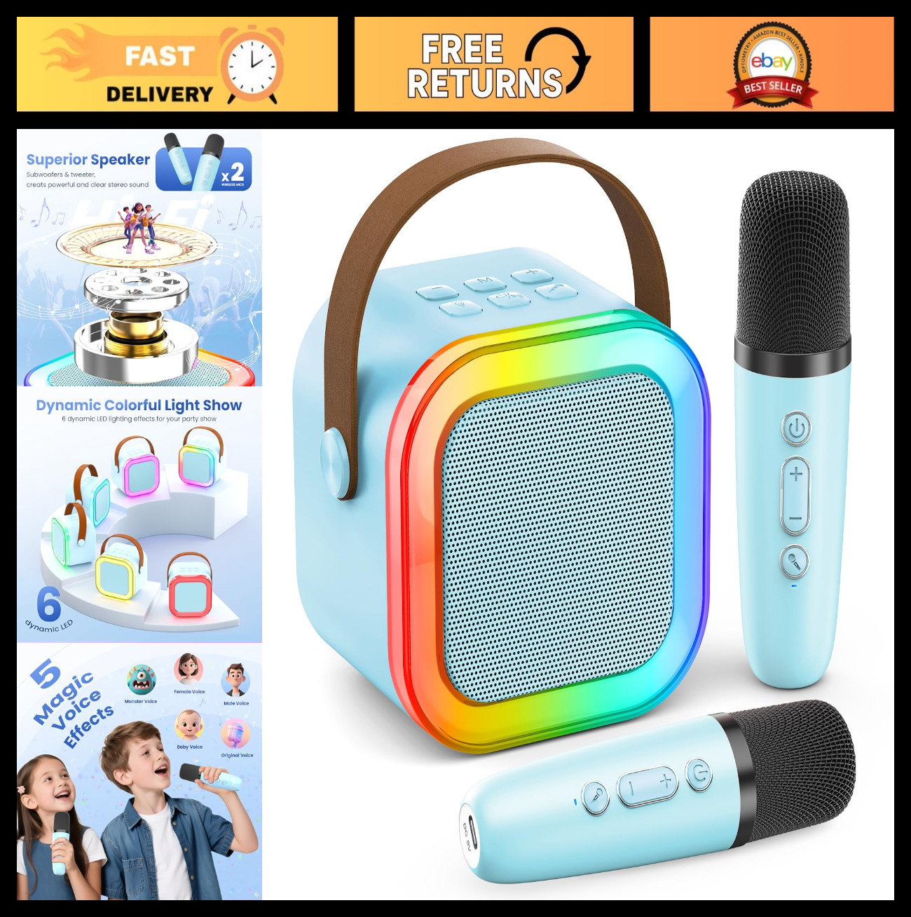 Portable Mini Karaoke Machine with Bluetooth, 2 Wireless Mics, Birthday Gift for