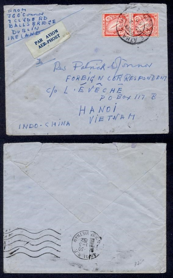 IRELAND #137 8d PAIR AIR TO VIETNAM