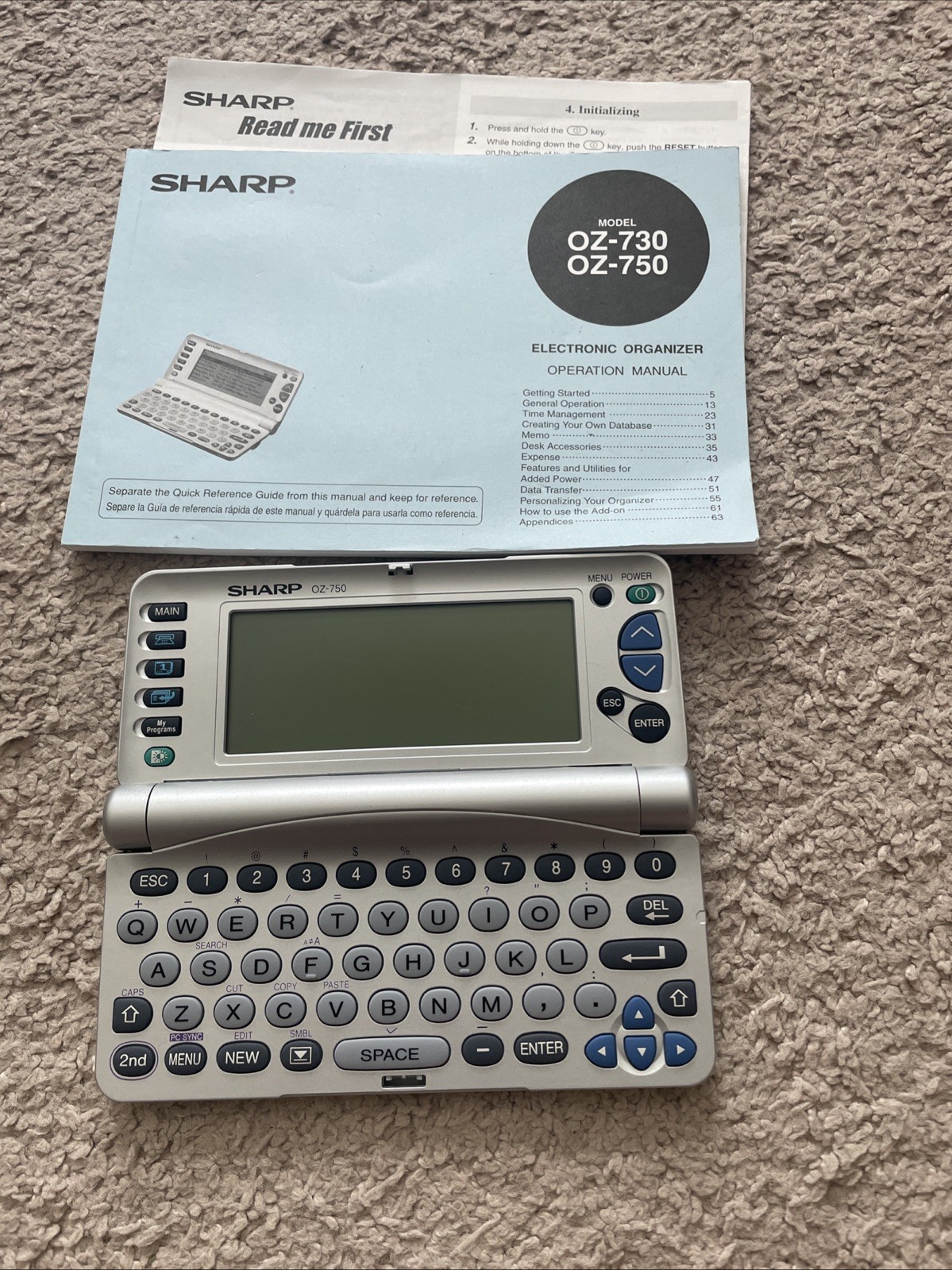 Sharp OZ-750 vintage Electronic Organizer w/ manual 1999 tested works 90s vibe
