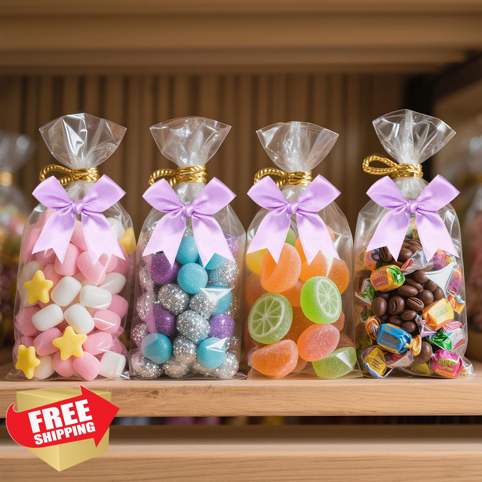 100 Pcs Light Purple Satin Ribbon Twist Tie Gift Bows 3.3"