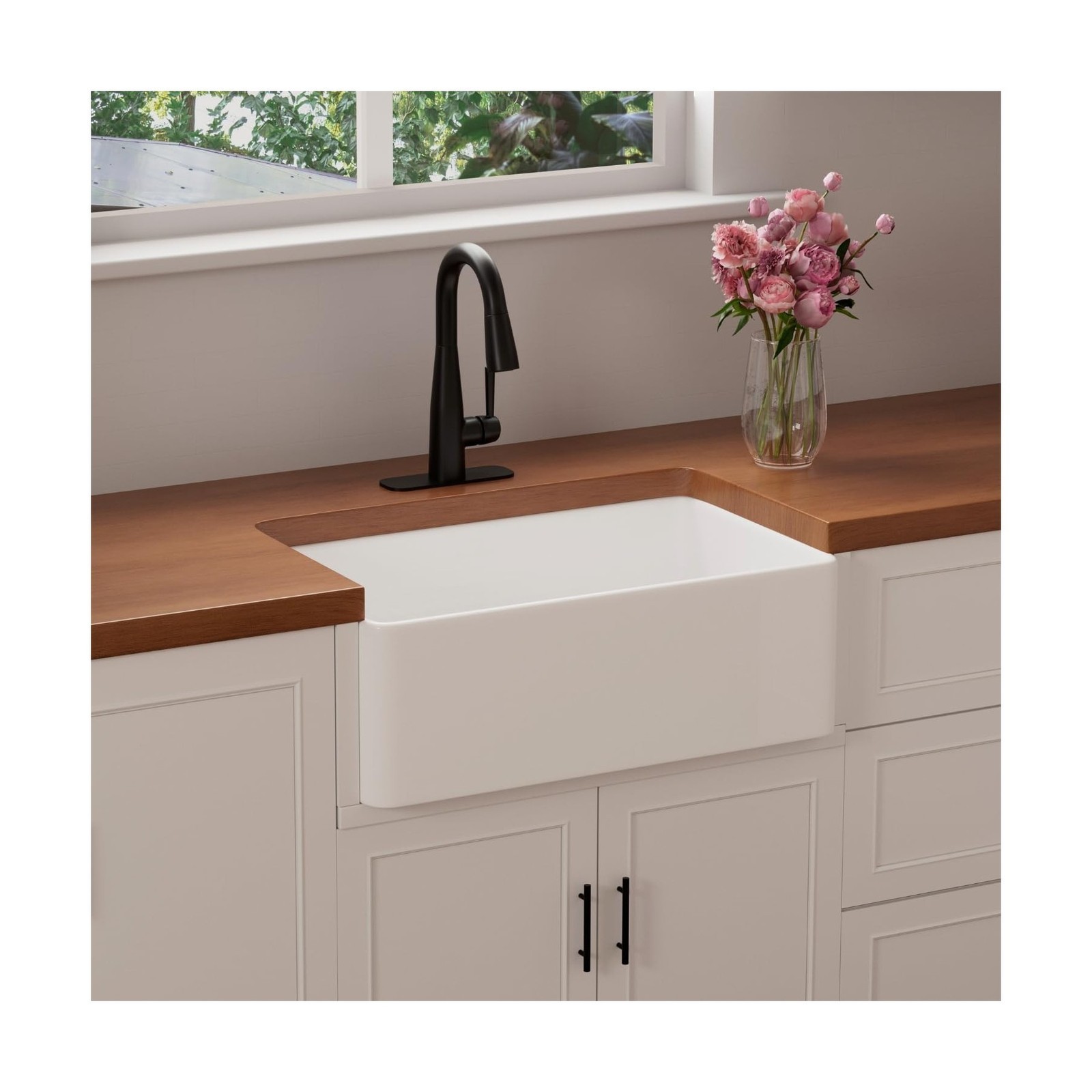 30 Inch Apron Front Farmhouse Sink, Fireclay, White, Single Bowl, Grid Included
