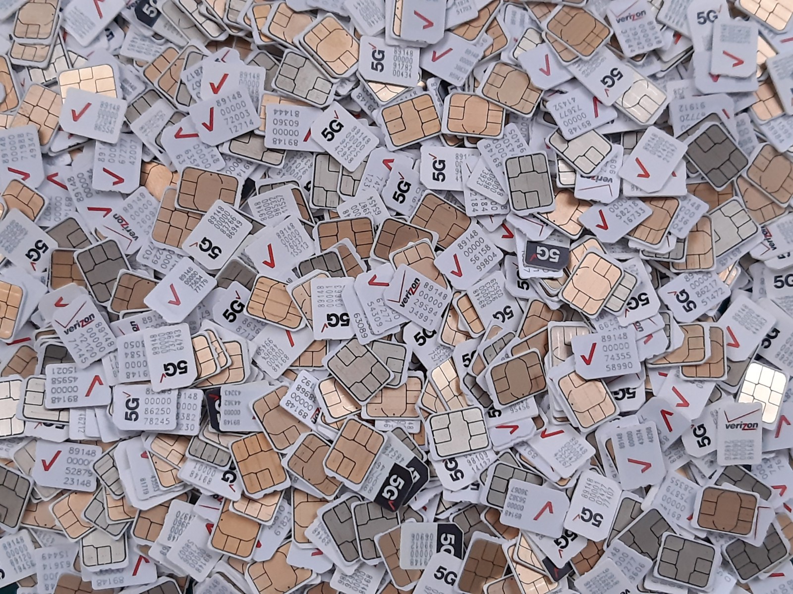 LOT OF 100 Used Nano Size Verizon SIM Cards for Testing/Gold