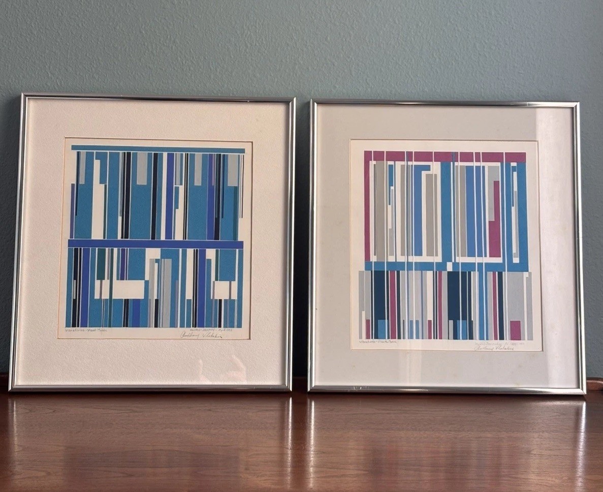 VINTAGE 2 Geometric ABSTRACT MIXED MEDIA COLLAGE NY Artist Anthony Vlahakis 