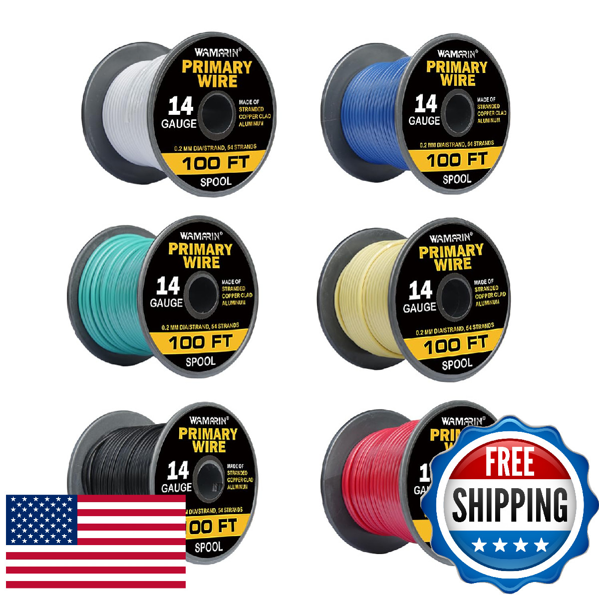 Wamarin 14 Gauge Wire Combo 6 Colors 600ft Total Copper Clad Aluminum