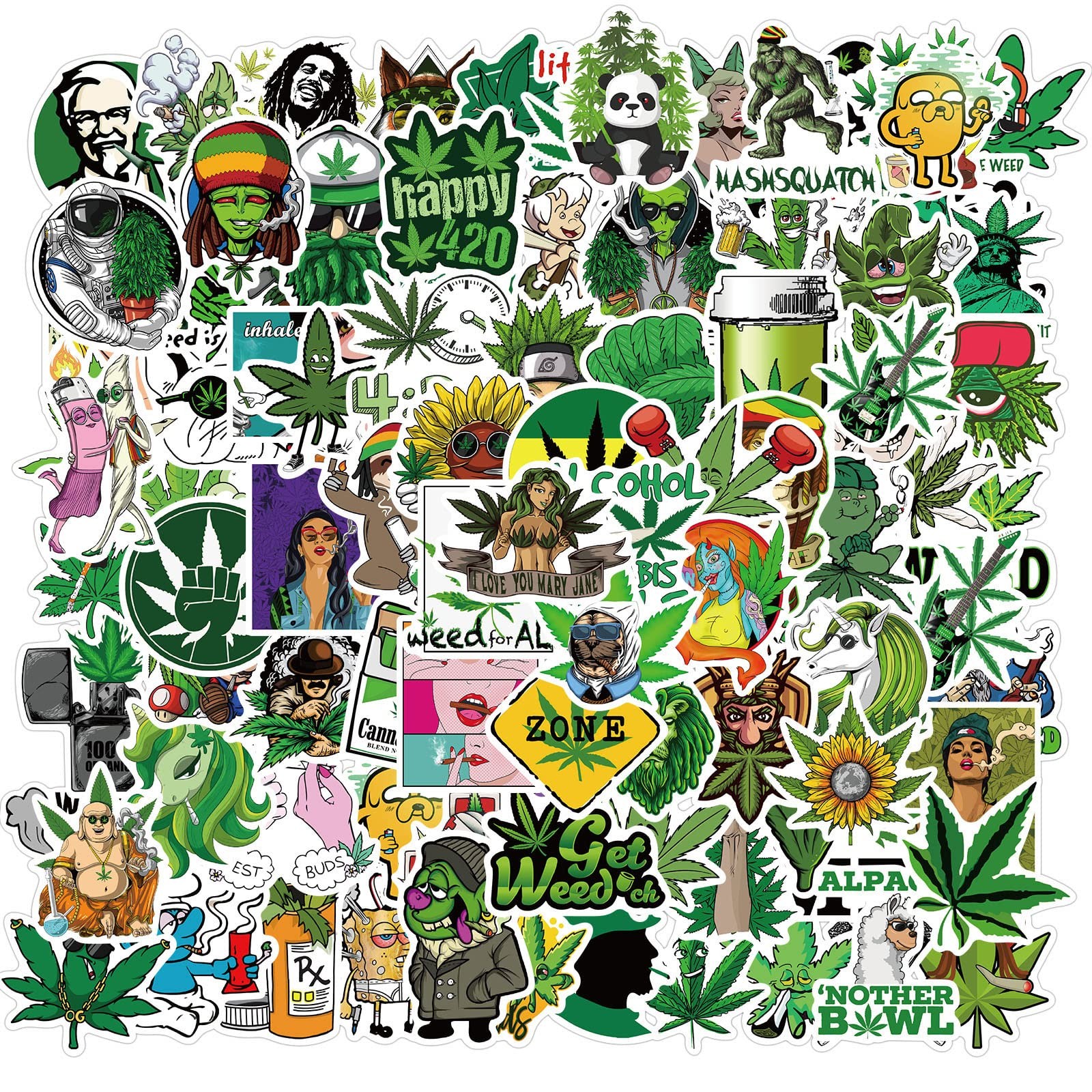 100 Pcs Weed Stickers Pack for 5.28 x 3.78 x 0.63 inches, 