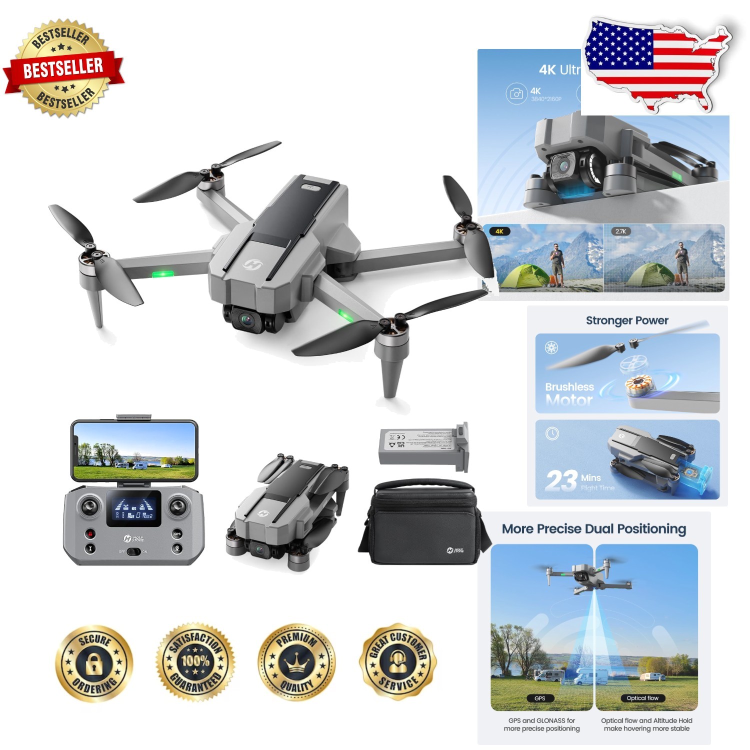 Beginner Drone with 4K Camera - Lightweight, GPS Auto Return, Brushless Motors