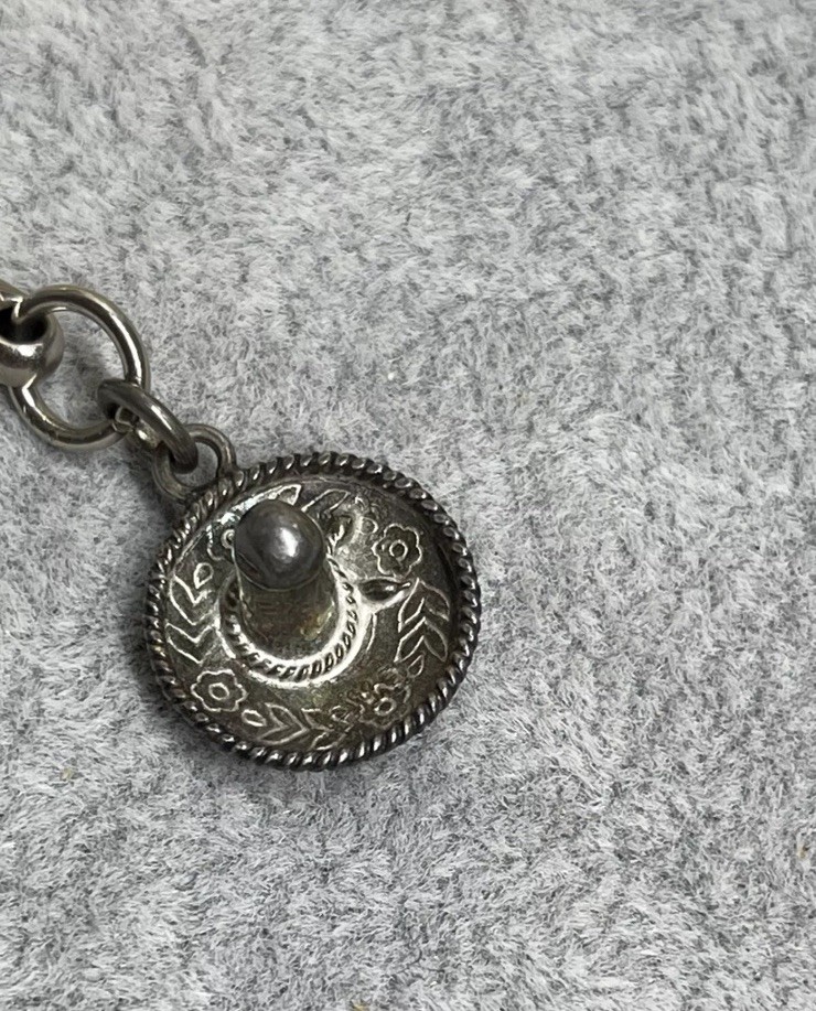 Vintage Sterling Silver Mexico Sombraro Pendant - Signed EVS - MEXICO