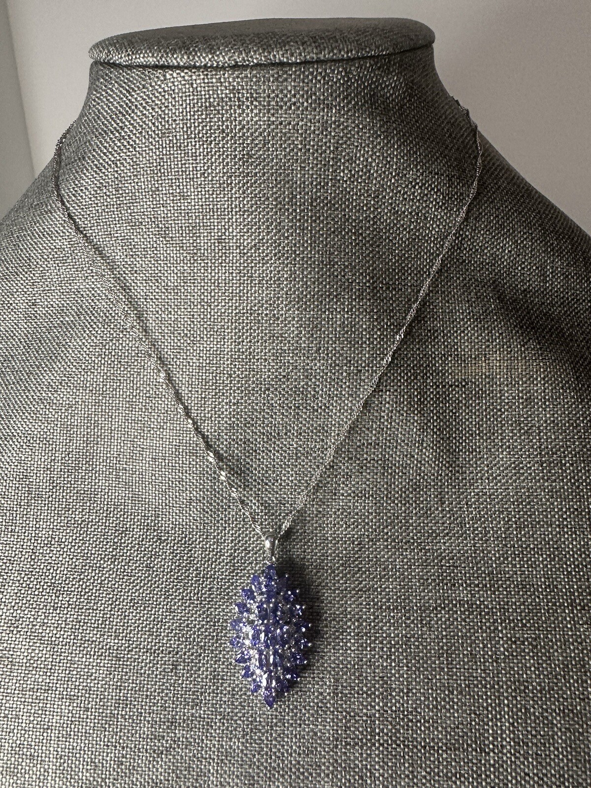 Sterling Silver Tanzanite Cluster Pendant Necklace 925