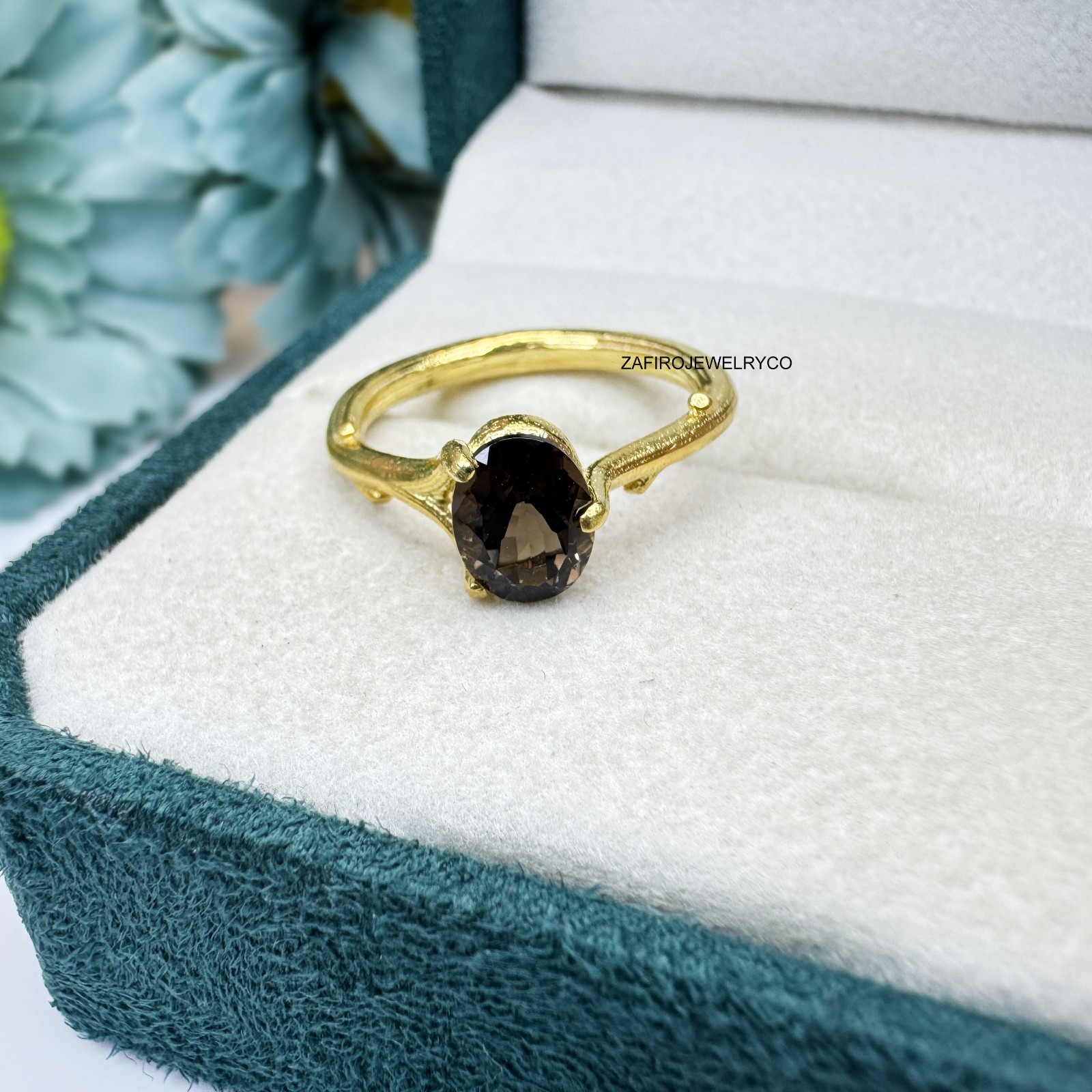 Natural Smoky Quartz, Solitaire Ring, 925 Sterling Silver, Smoky Quartz Ring