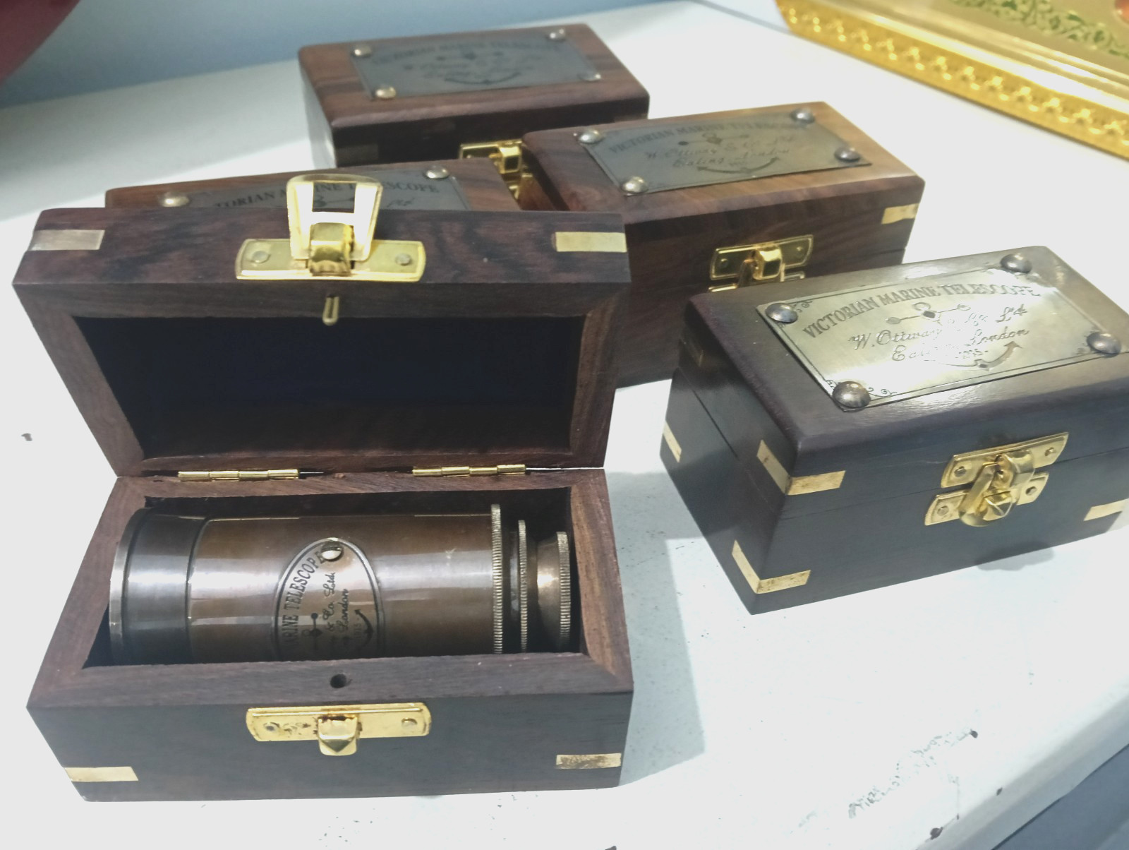 Telescope Lots of 5 Pc Antique Brass Maritime Telescope w/ wooden Box Telescope