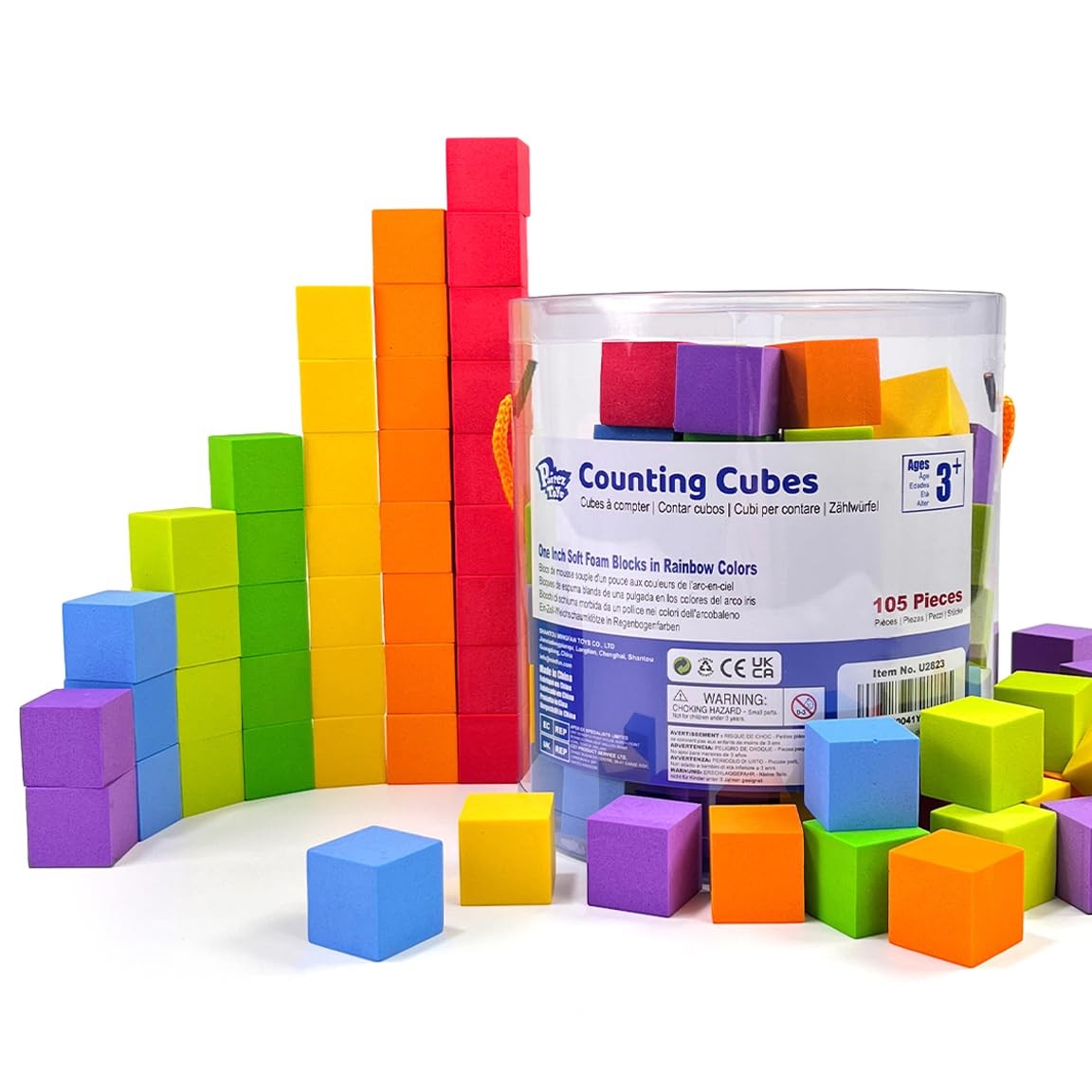 Pairez Toys Foam Counting Blocks, 105 Pieces 1 Inch Soft Rainbow Math 1 inch 