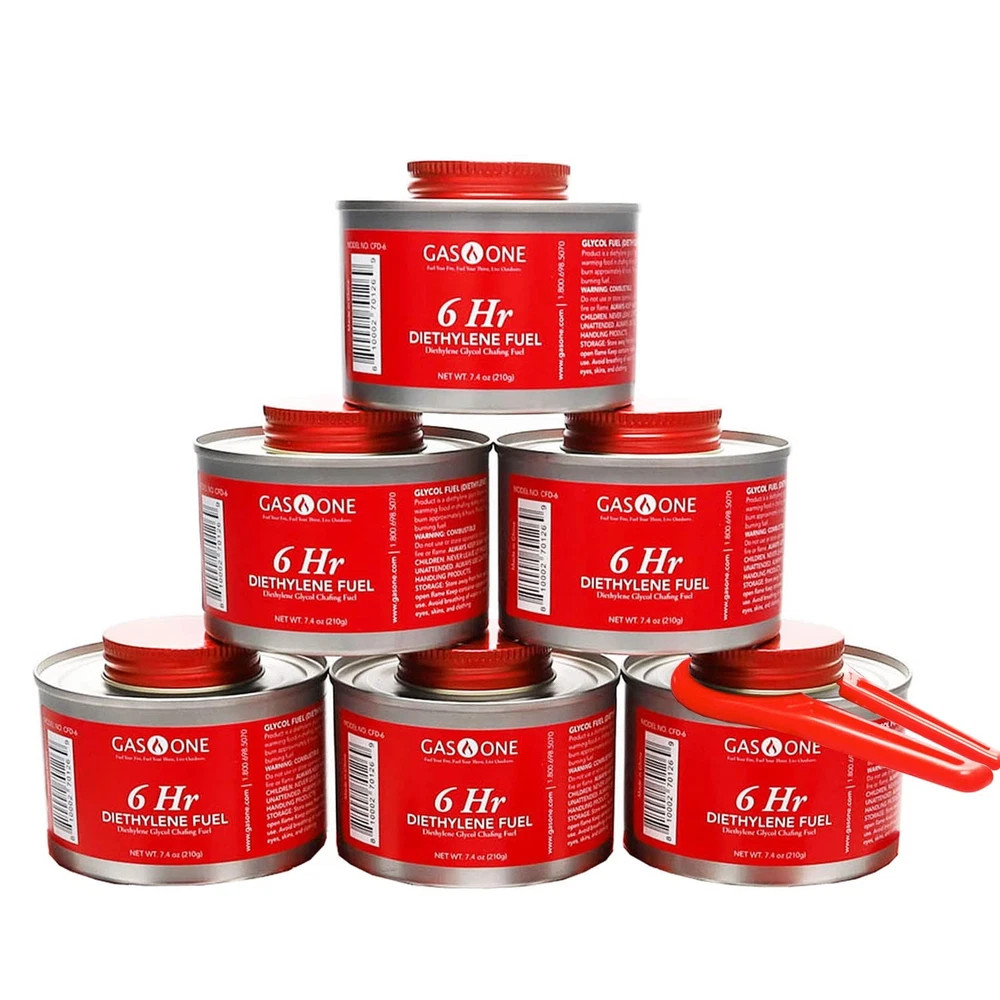 GASONE CFD-6-6 Gas One 6 pk-6 Hr Cooking Fuel Wick Liquid Safe Fuel & Lid O