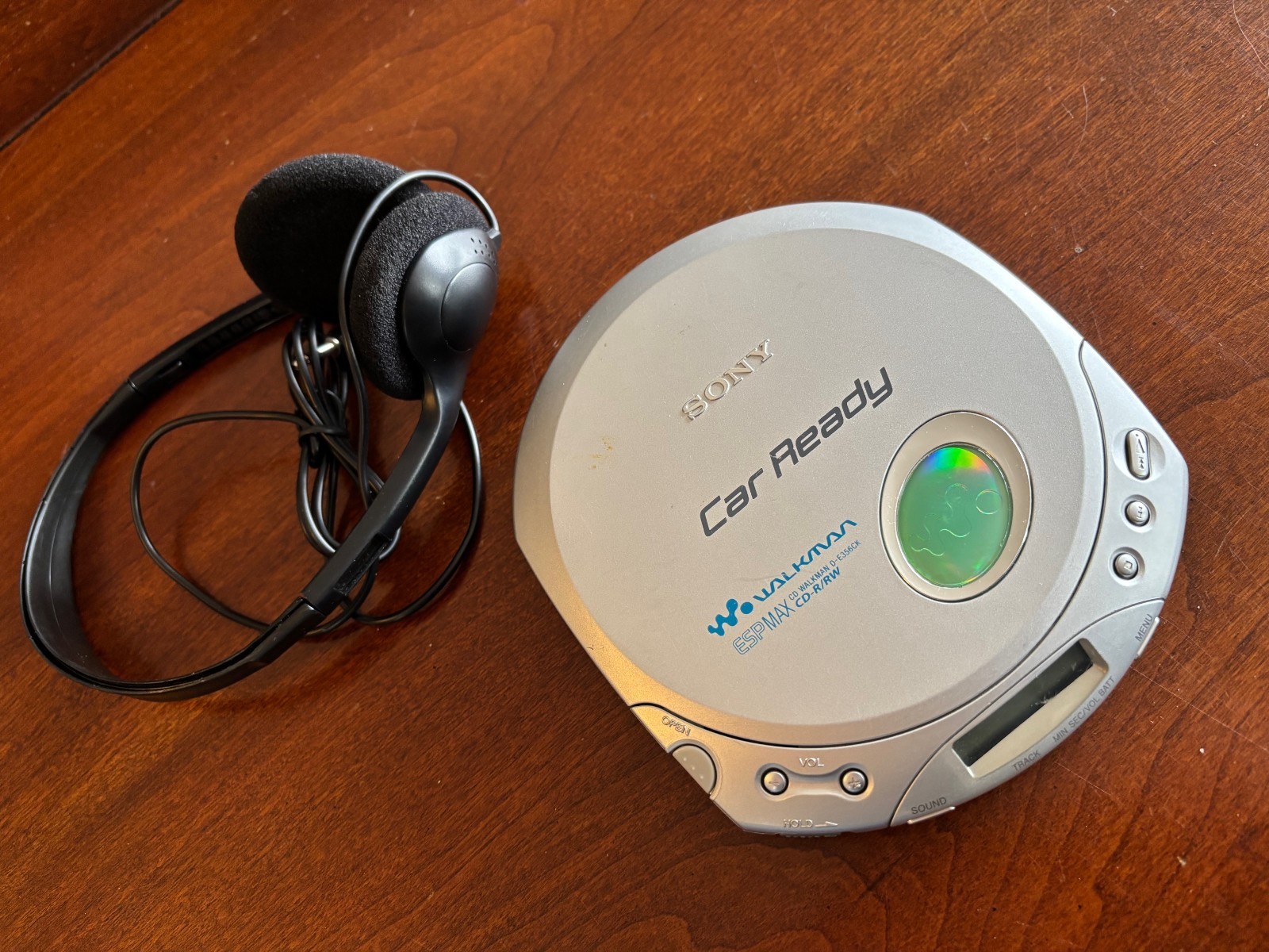 Sony Walkman D-E356CK Car Ready CD Player ESP Max Silver w/Headphones, Tested