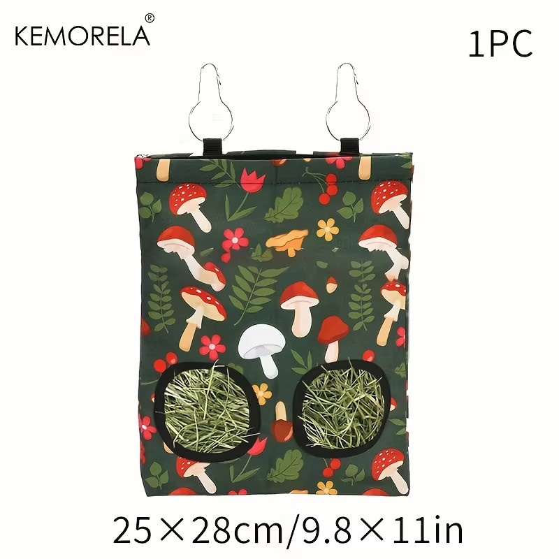 KEMORELA 1/2PCS Rabbit Hay Feeder Bag with 2 Holes Guinea Pig Hanging Hay Feedin