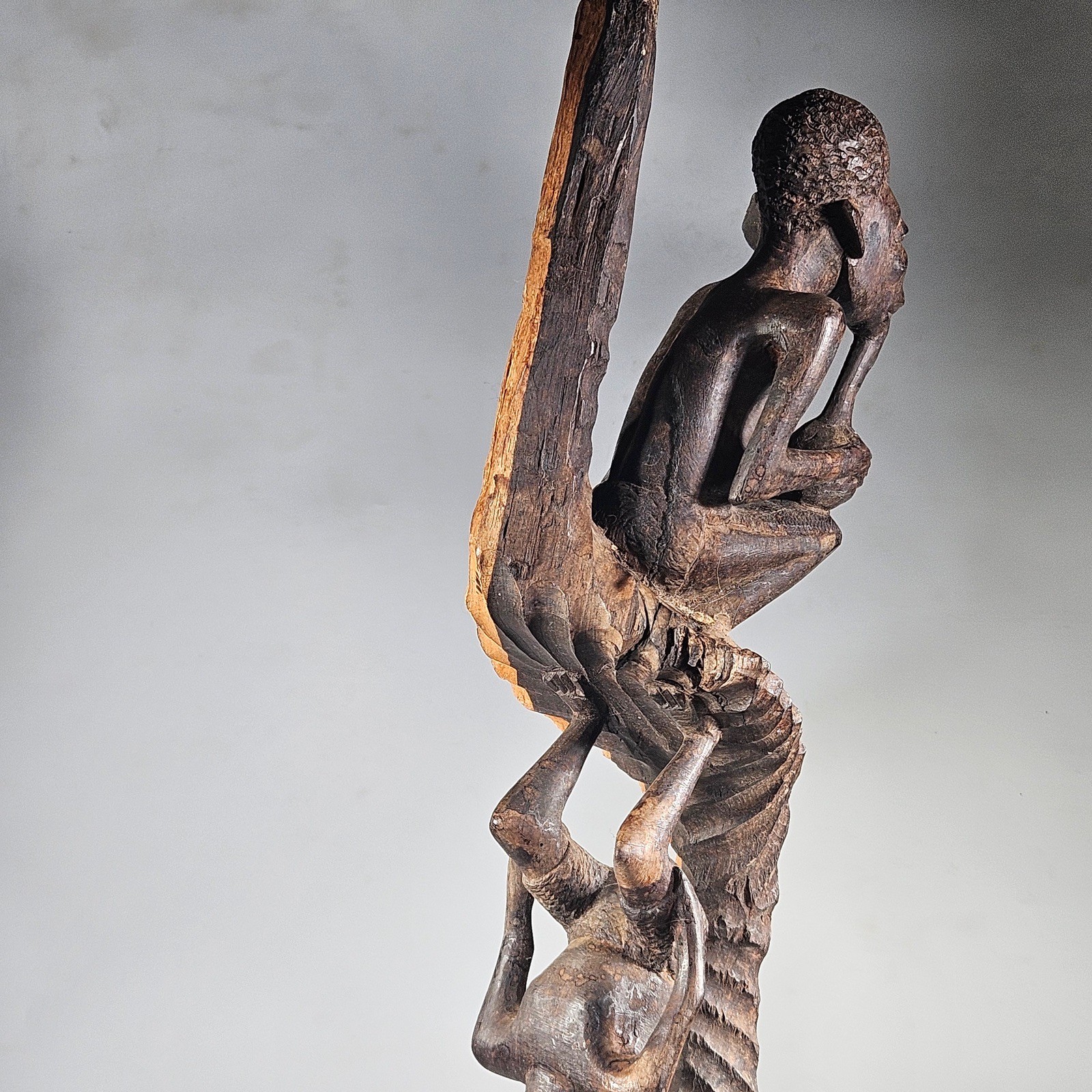 Rare African Makonde Ujamaa Carving Ebony Wood Family Tree People Pole Sculpture