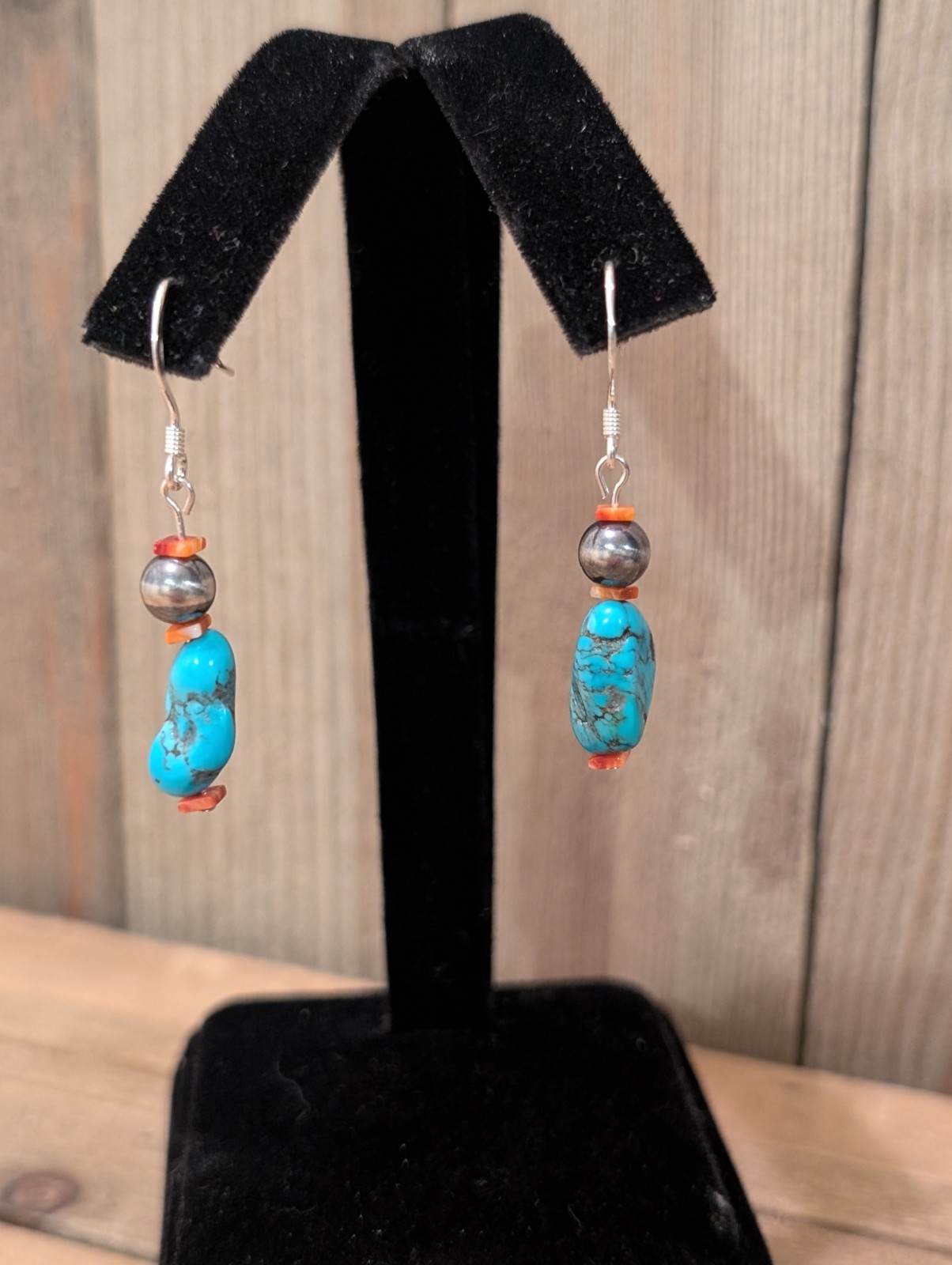 Kingman Turquoise & Sterling Silver Pearl Navajo Dangle Earrings