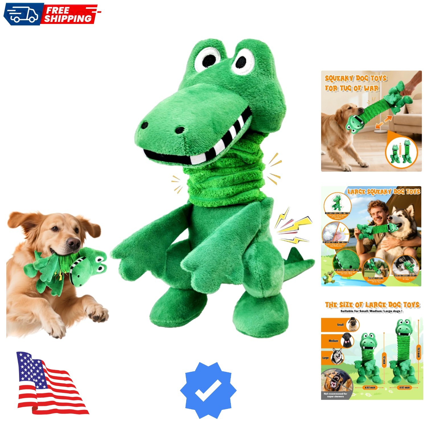 Large Squeaky Dog Toys:Plush Tug of War Dog Toys with Crinkle-Interective Che...