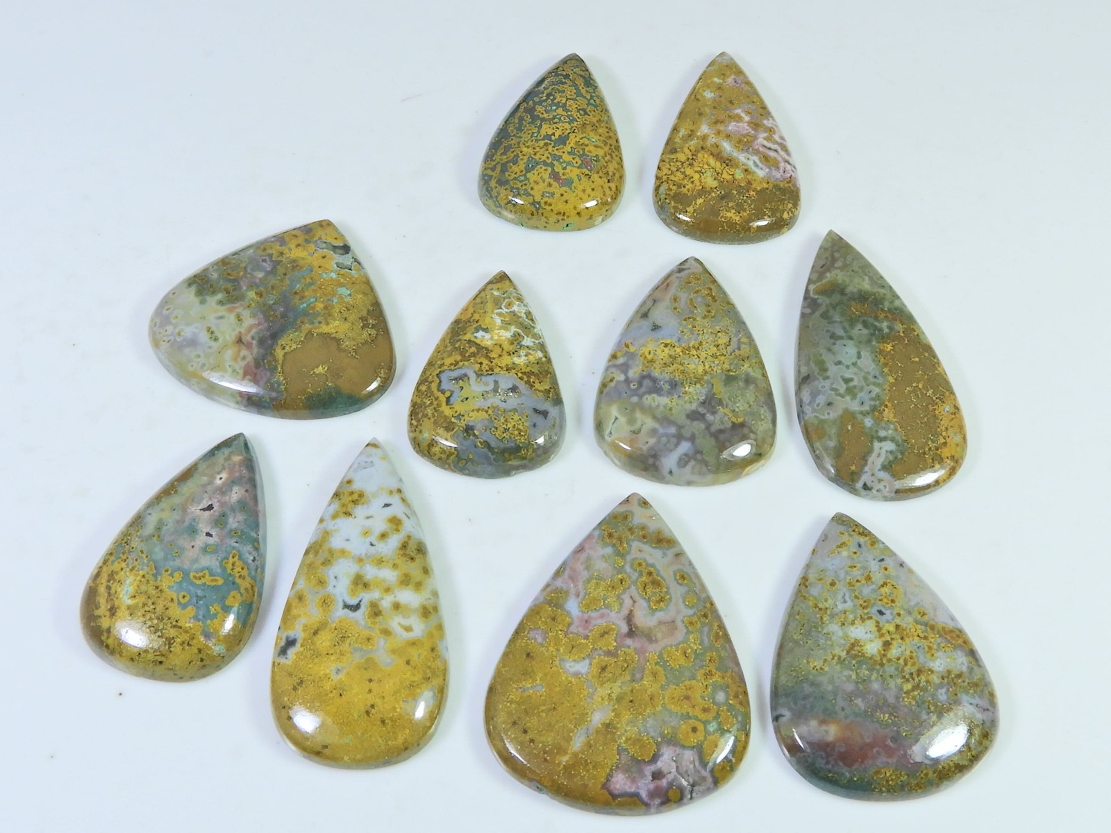 229Cts. Natural Ocean Jasper Pear Cabochon Loose Gemstone 10Pcs Lot 27-34MM