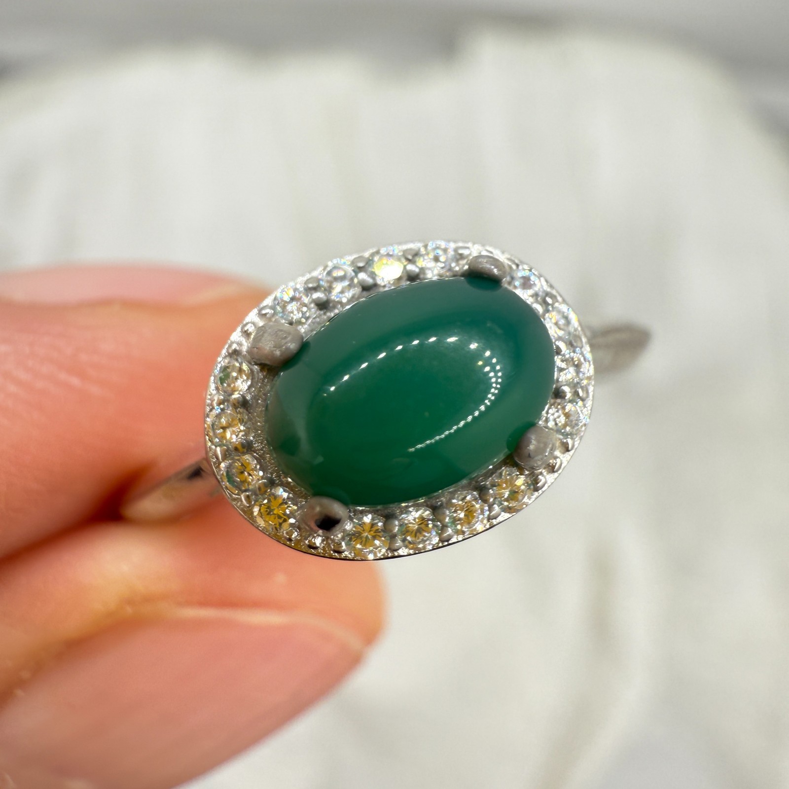 925 Sterling Silver Ring 7x5mm Natural Emerald Gemstone Zircon Jewelry Green