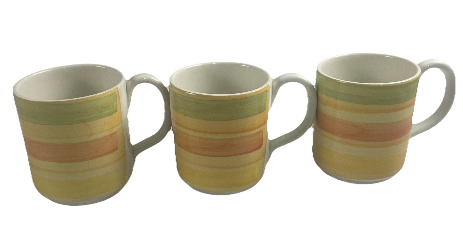 Vintage Tre Ci Italy Pastel Striped Coffee Mugs Set 3 Yellow Orange Green