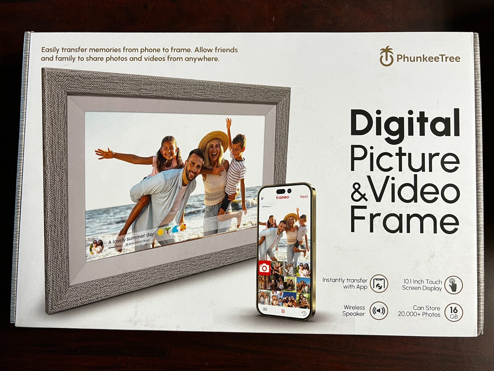 Phunkee Tree Digital Picture and Video Frame Gray 10.1in 16GB NEW SEALED
