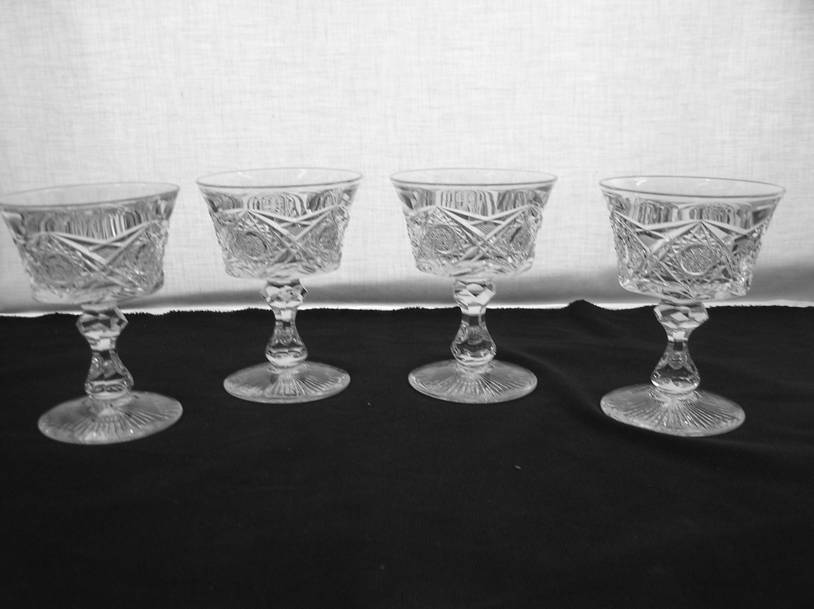 American Brilliant Cut Glass set of 4 Egginton Creswick champagne coupes