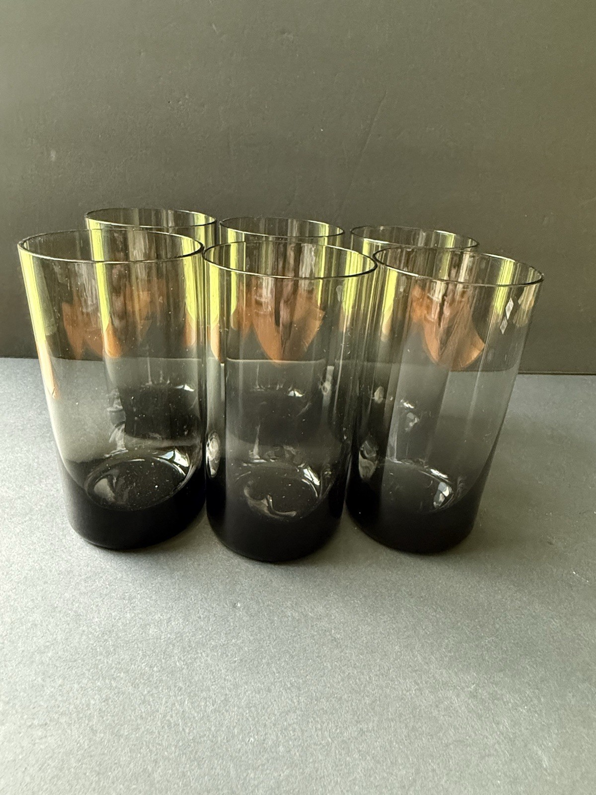 Vintage Smoke Glass Tumbler High Ball Ice Tea Cocktail Barware MCM Set (6)