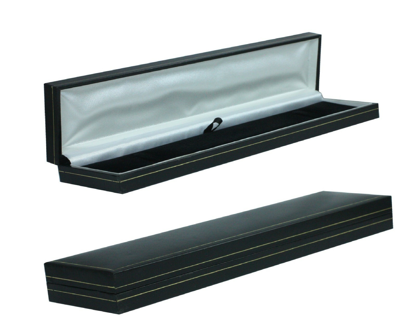 Black Leatherette & Velvet Bracelet / Watch Gift Presentation Box Gold Stripe