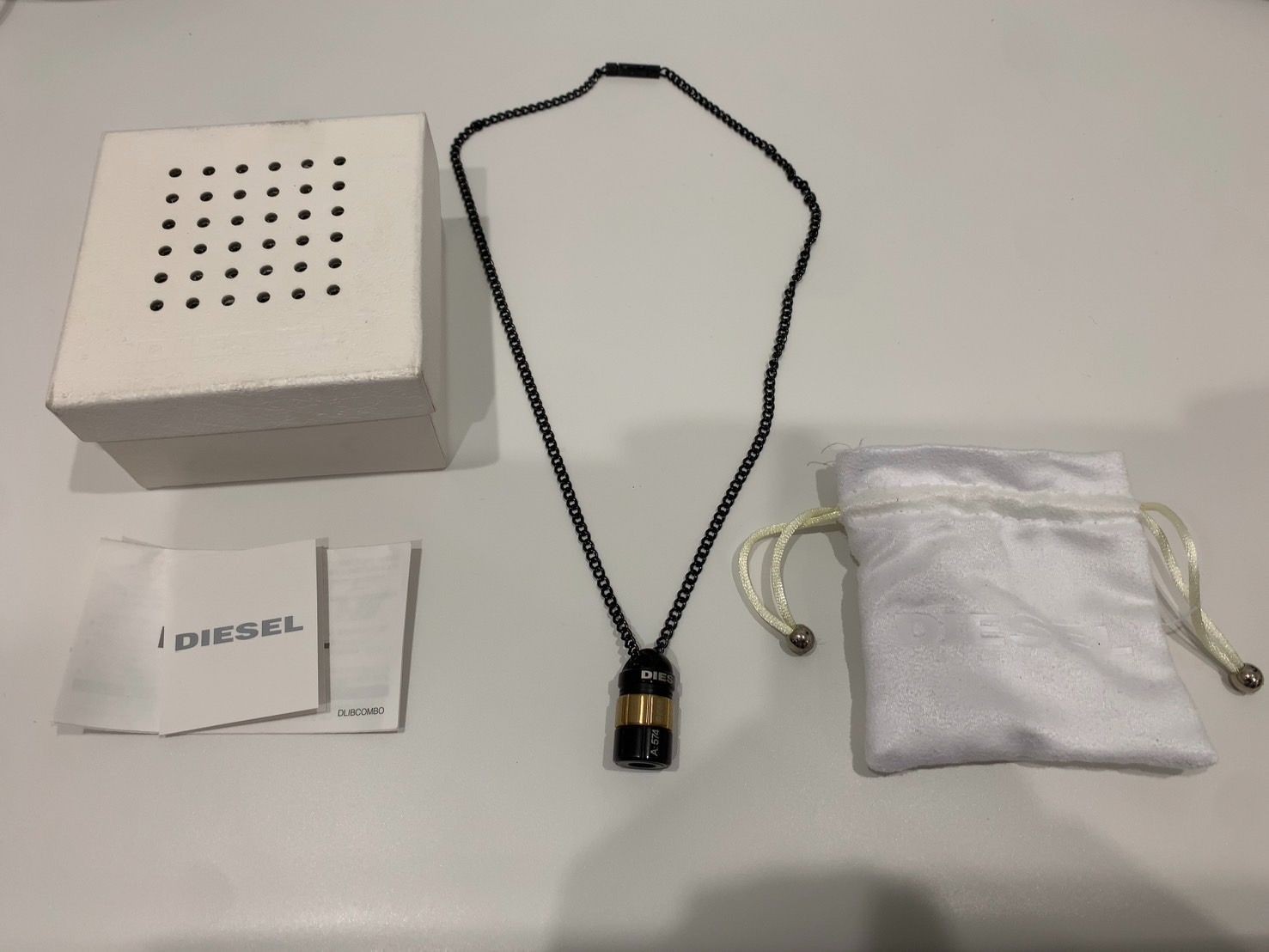 Diesel Men Necklace Pendant With Box Black Gold Color Almost unused Luxury Italy