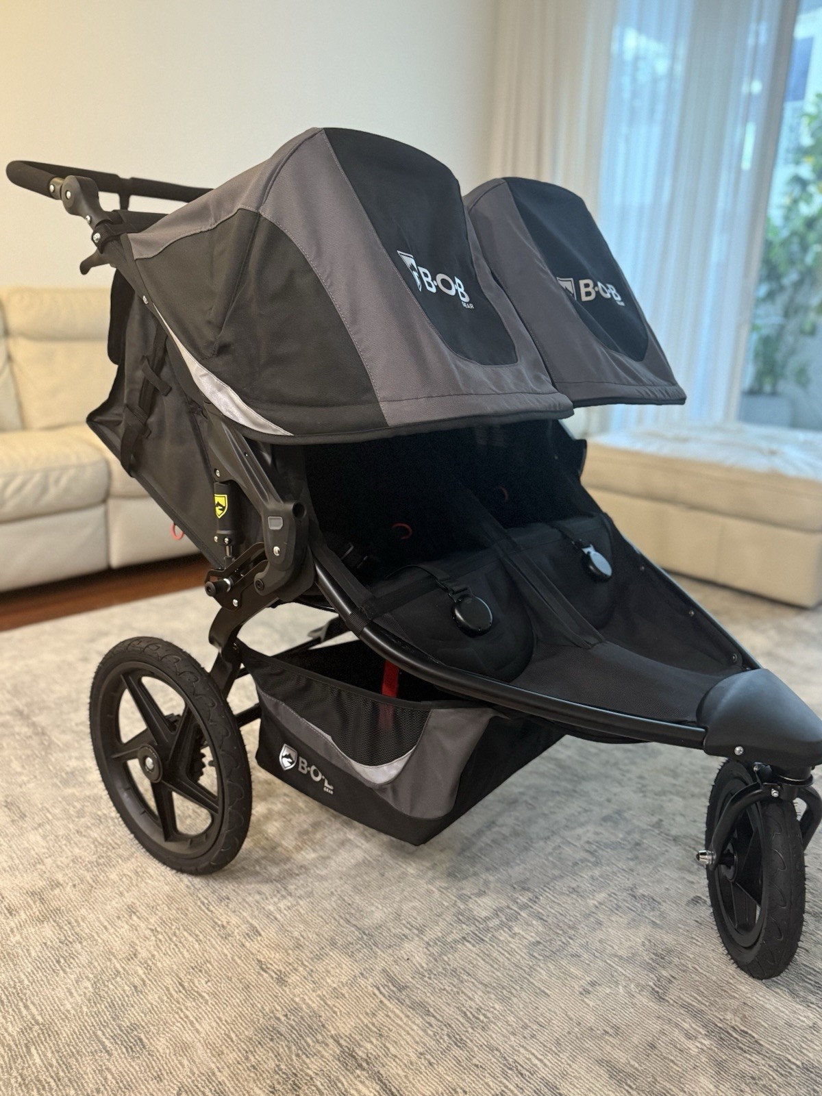 BOB Gear Double Jogger Stroller Black Gray Adjustable Handles 3-Wheel