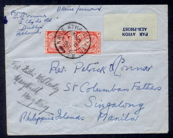 IRELAND #137 8d PAIR AIR TO PHILIPINES