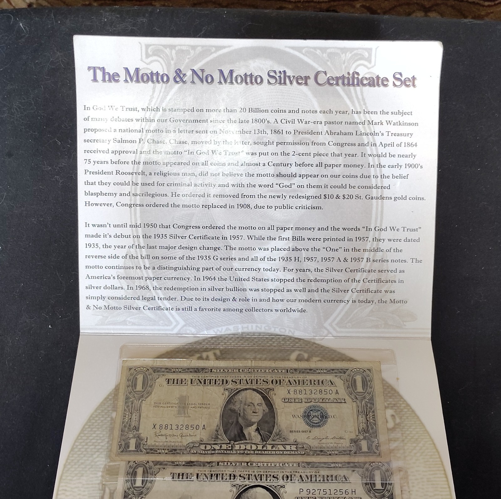 Motto & No Motto $1 Silver Certificate Set 1935 & 1957 US Banknotes Circulated
