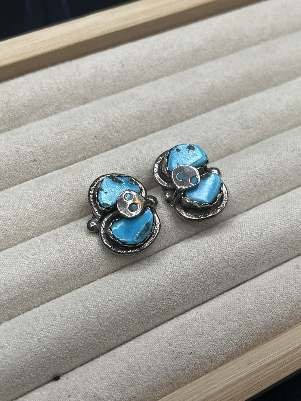Zuni Effie C Sterling Silver Turquoise Snake Earrings 9.3g