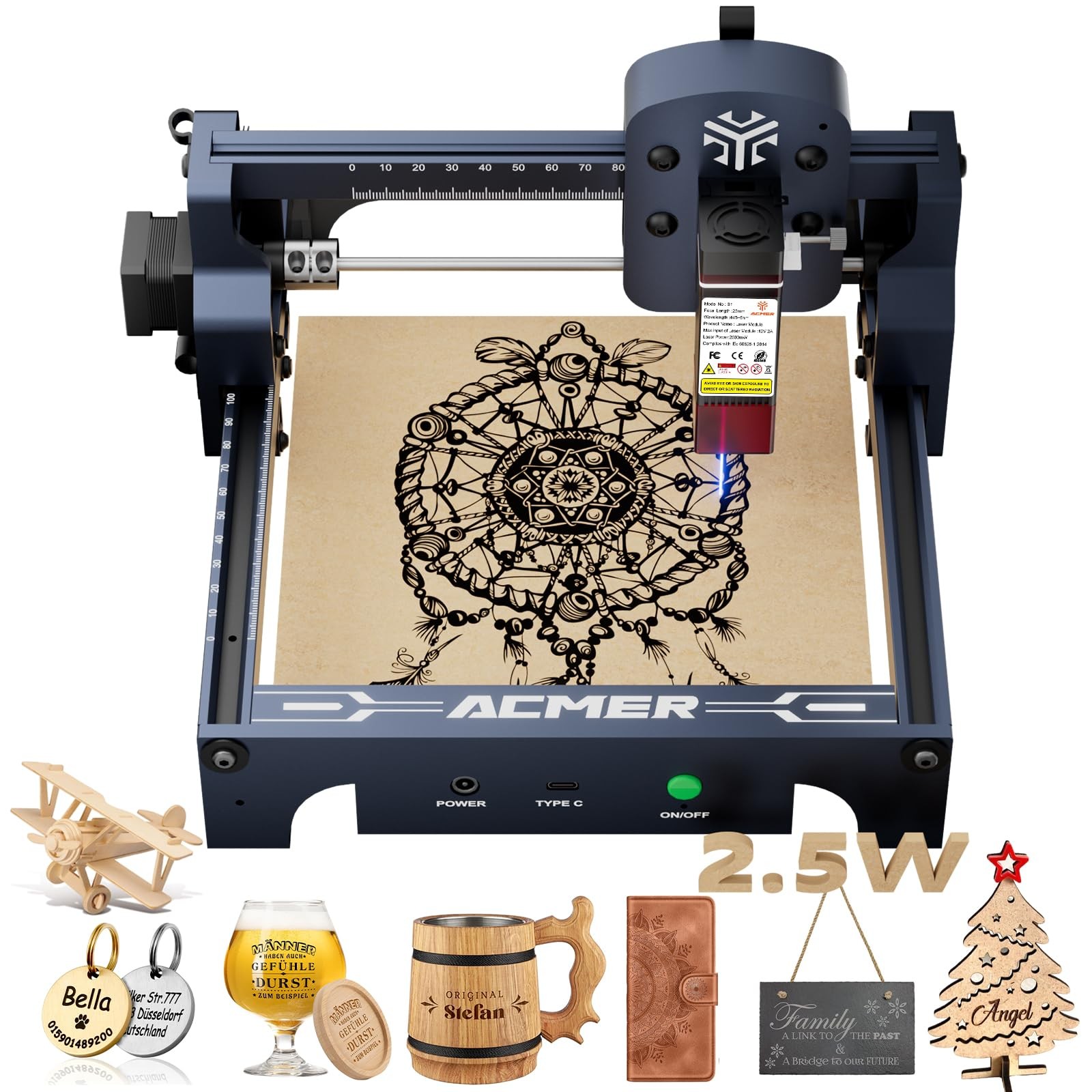 Laser Engraver 2500mW Accuracy 130x130mm ACMER Machine Higher Lazer Cutter Area