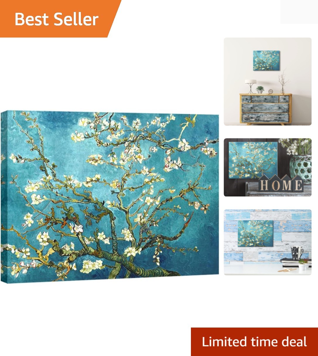 Framed Van Gogh Almond Blossom Giclee Canvas Print - Ready to Hang Art