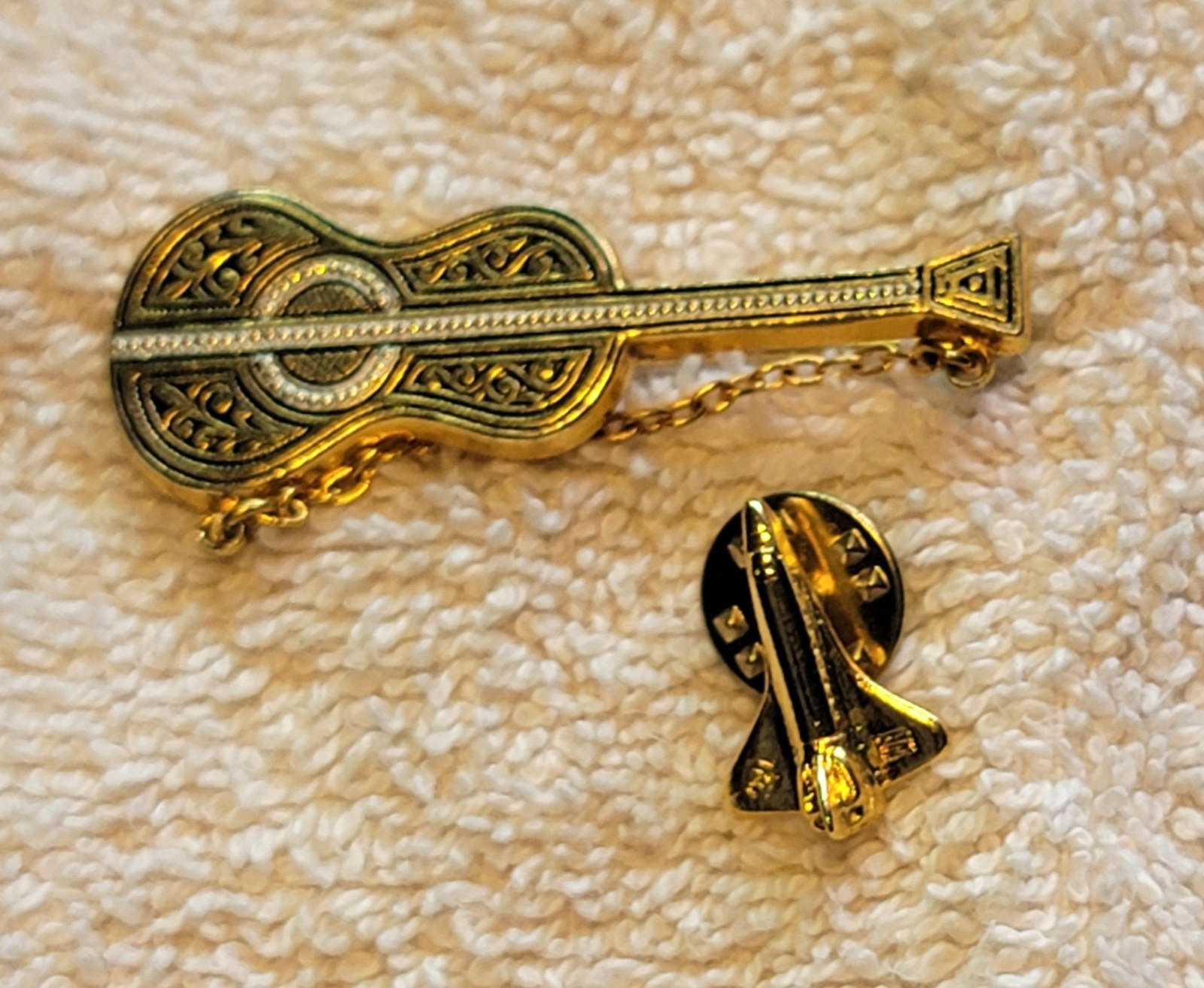 Guitar and Space Shuttle Pins Lot of 2