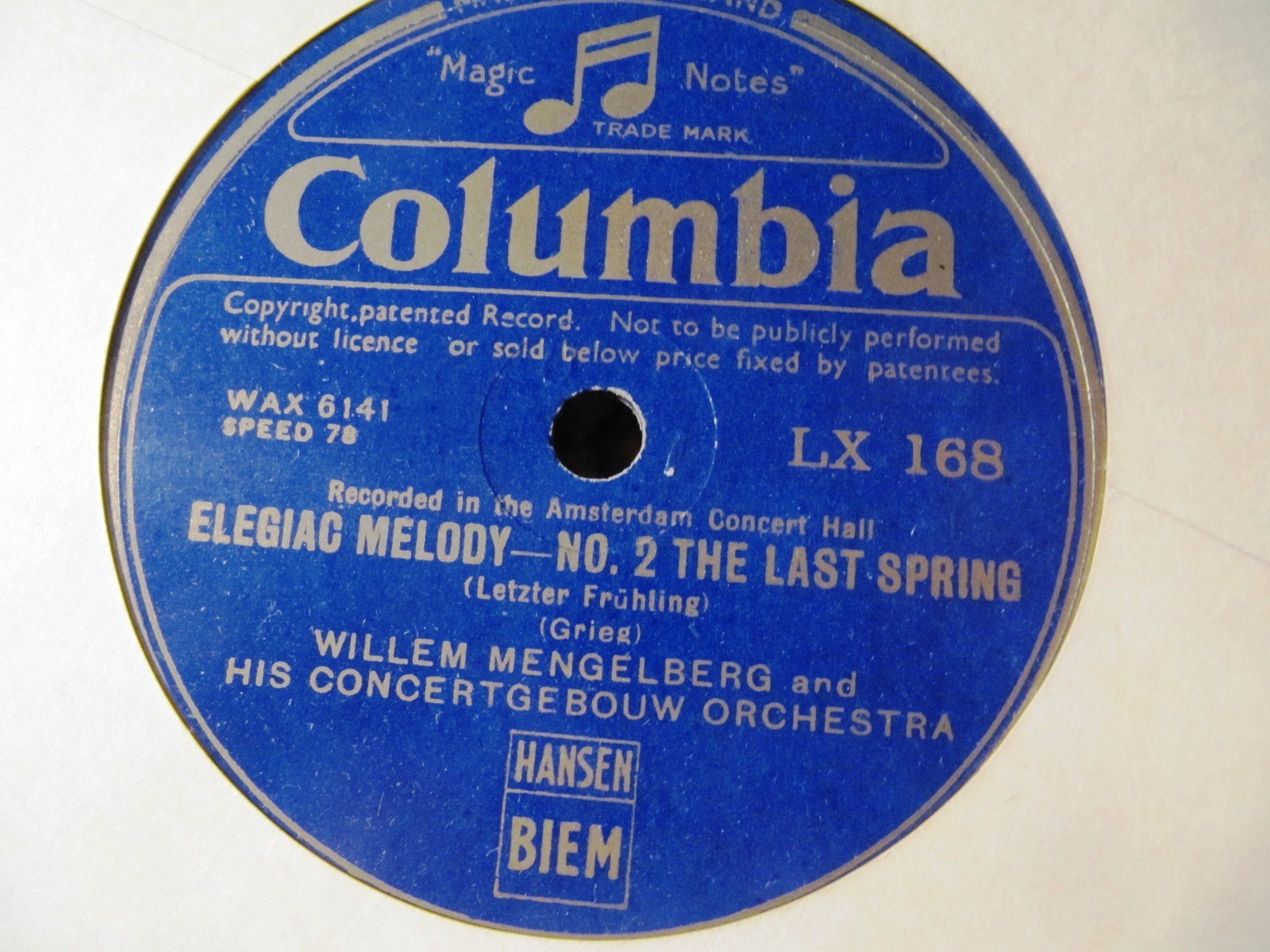 1931 Willem MENGELBERG Grieg Heart Aches The Lost Spring Concertgebouw COL LX168