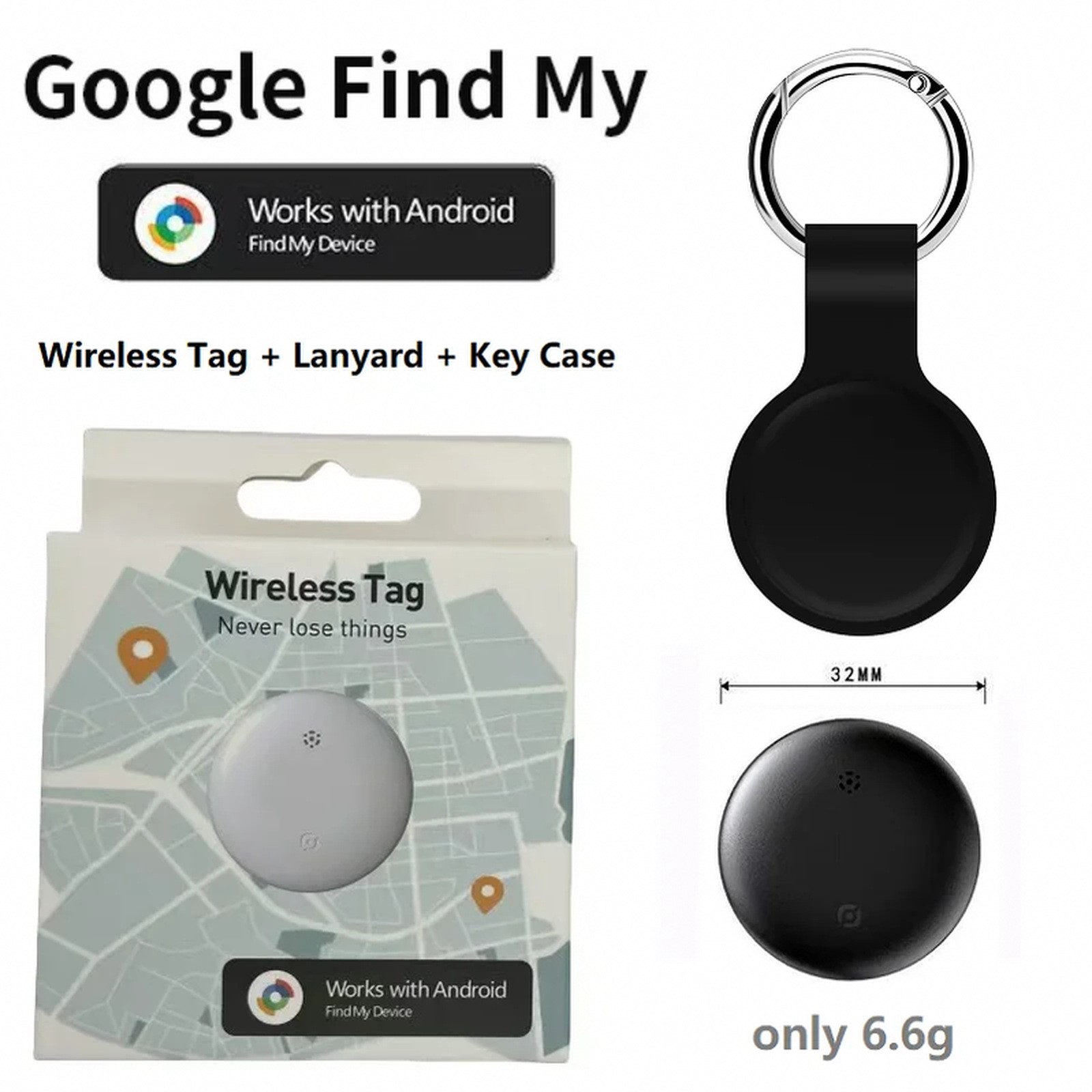 Compact wearable location tracker with case for keys, pets, cars, people