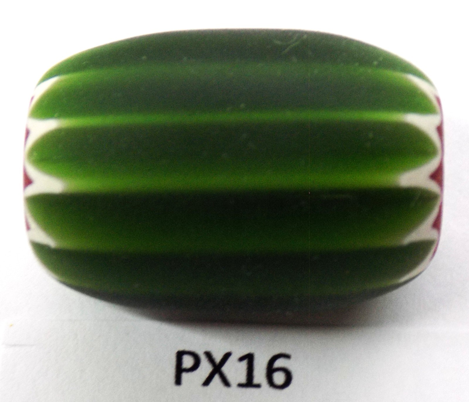 Sweet Oval Green Watermelon Chevron African Trade Bead Centerpiece  PX16  BG21