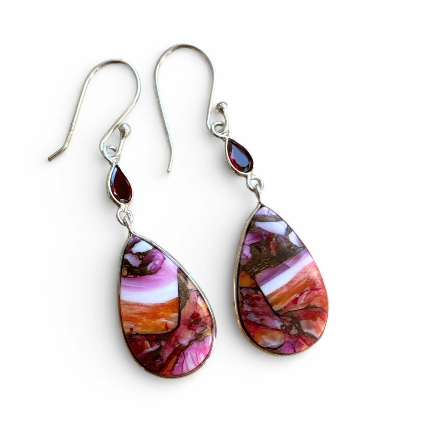 Kingman Pink Dahlia Turquoise Solid 925 Sterling Silver Earrings