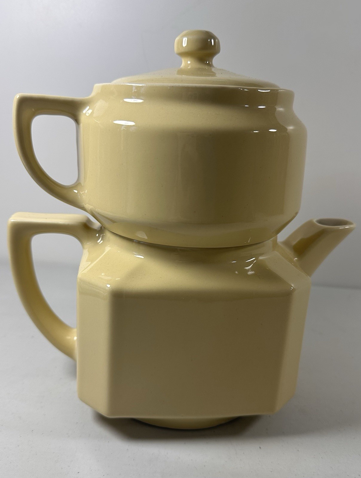 Vintage Yellow Two Tier Teapot Kitchen Display Tea Party Collectible