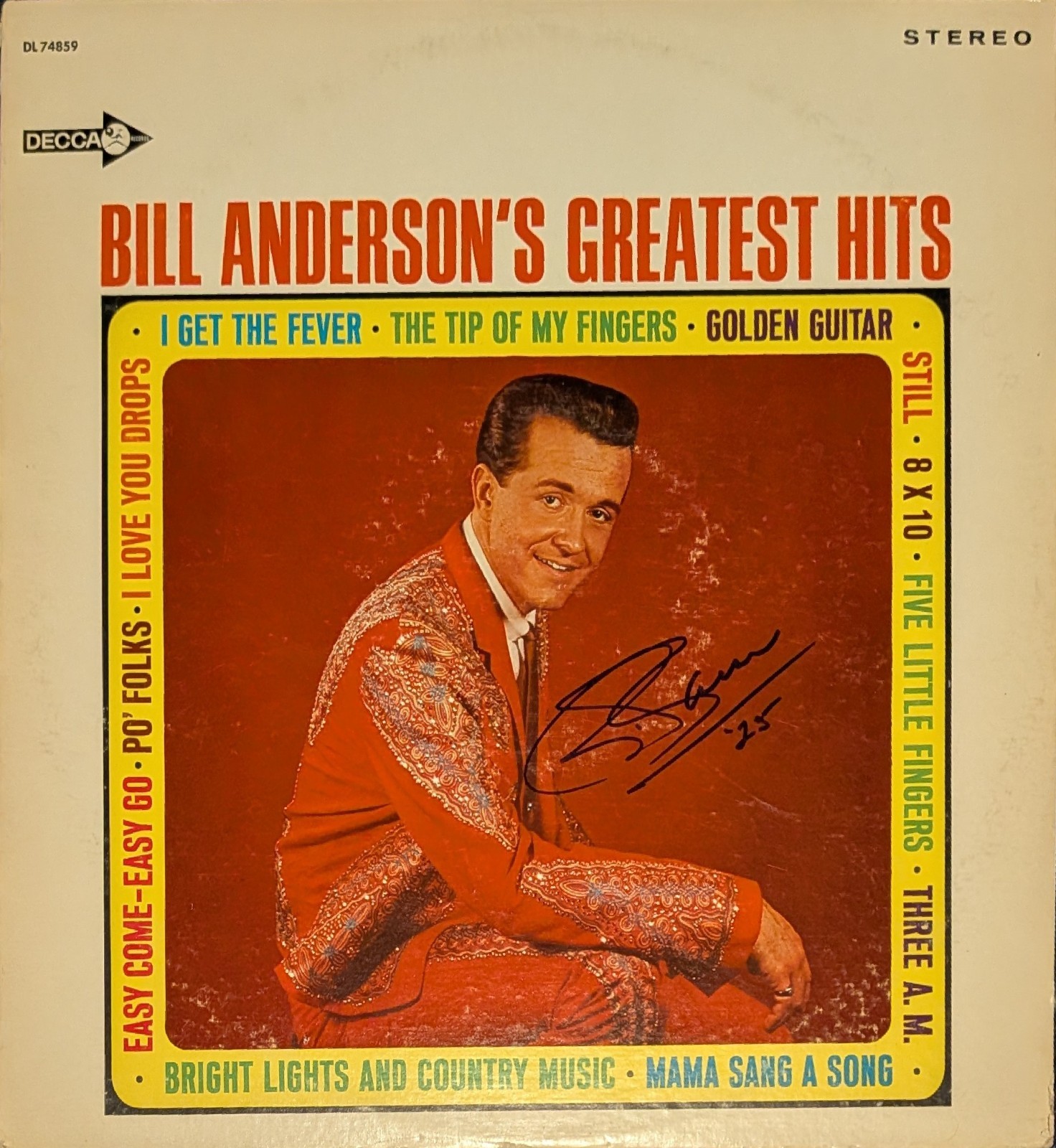 Bill Anderson Signed Greatest Hits Vinyl Record Album LP Autographed JSA COA 