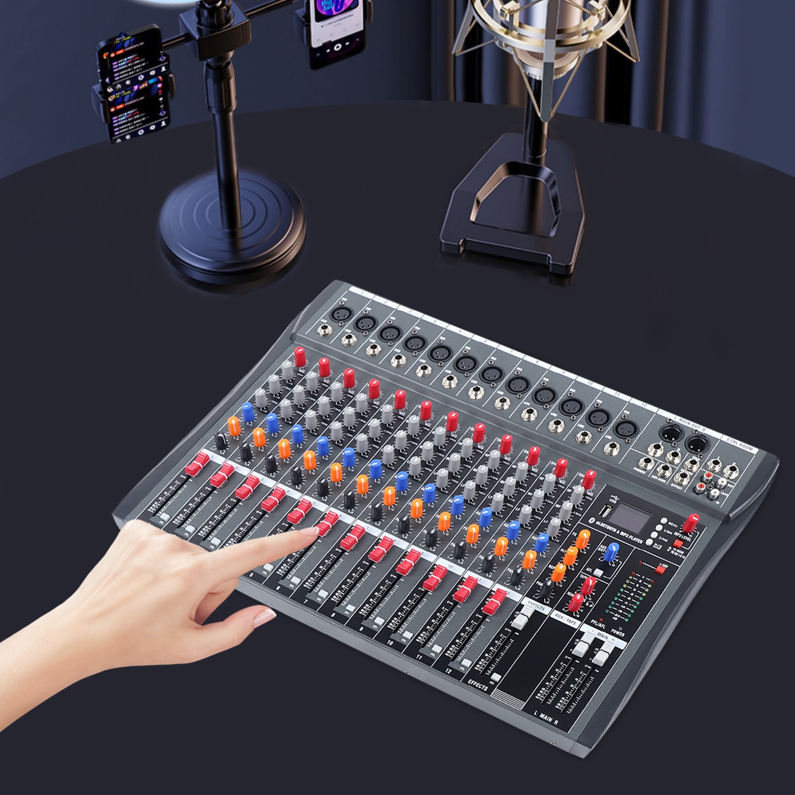 12 Channel Audio Mixer Bluetooth USB DJ Sound Mixing Console Amplifier Studio