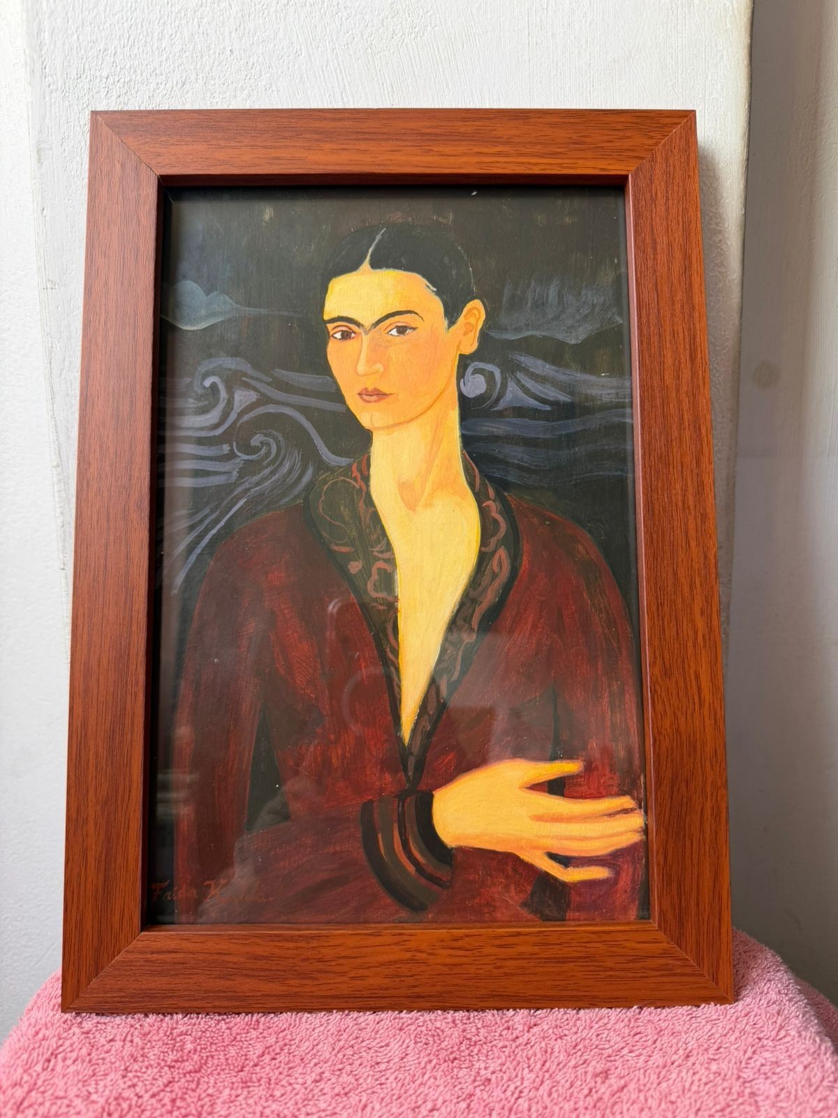 frida kahlo , framed oil painting on wood, sealed and signed.