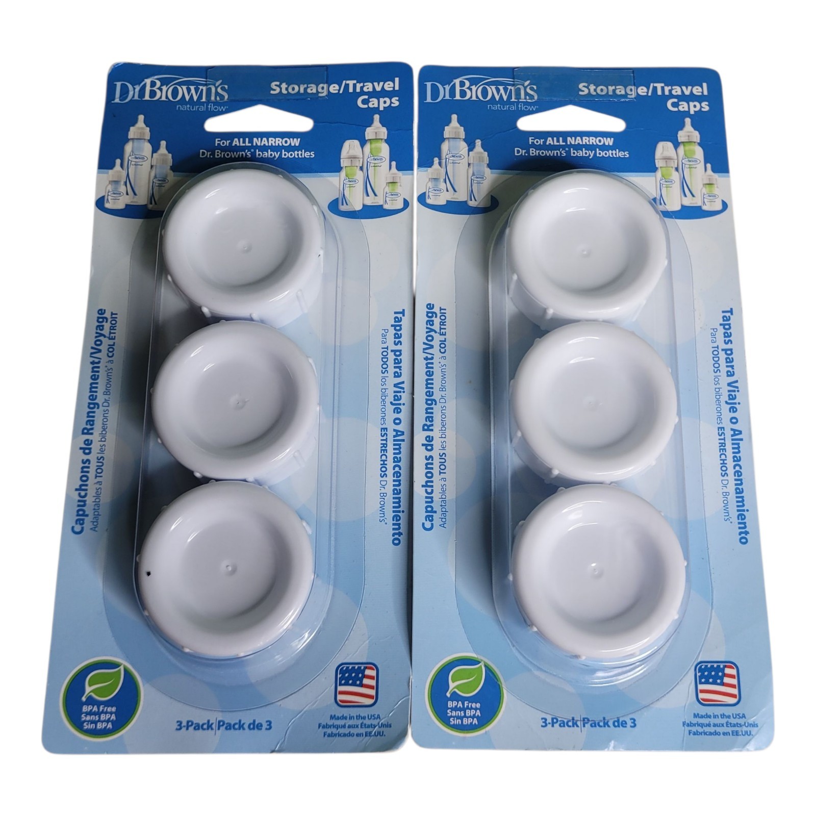 2 Packs of Dr Brown's Narrow Travel Storage Baby Bottle Caps Lids - 3 per Pack